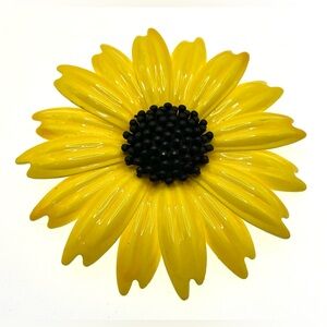 Vintage Retro 1960's Large Yellow Enamel Sunflower Brooch Floral MCM